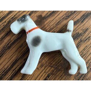 Vintage Germany Porcelain Dog Brooch Figural Terrier 1.5" Marked
